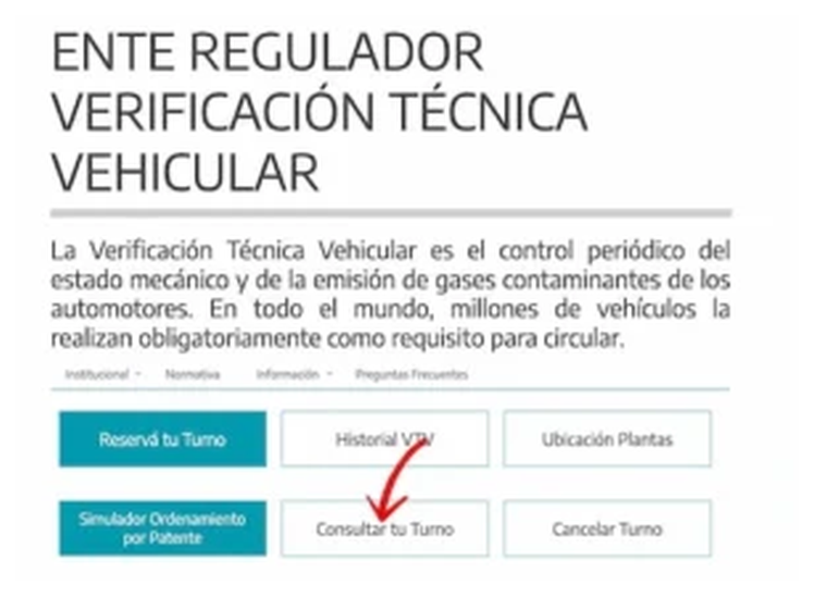 Paso 1 para consultar o cambiar el turno de la VTV en Zeballos