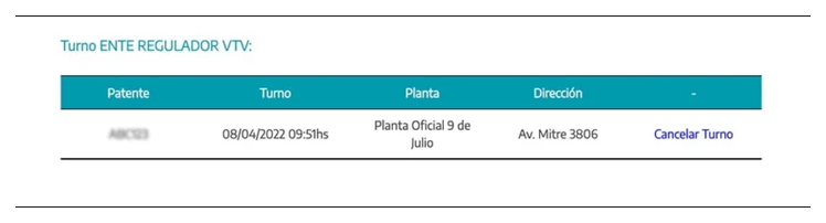 Paso 3 para consultar o cambiar el turno de la VTV en Zeballos